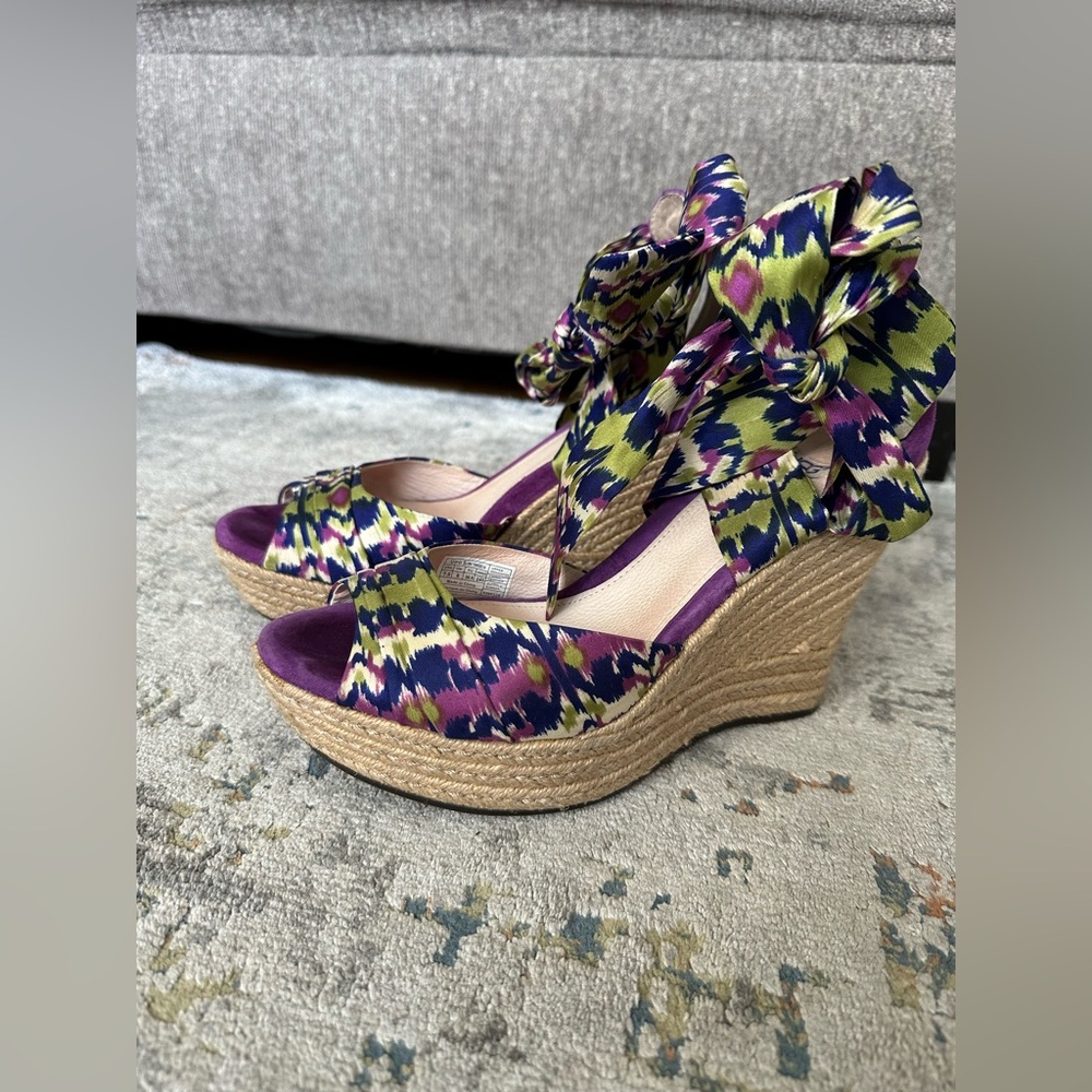 UGG Purple and Green Wedge Sandals with Ankle Wrap